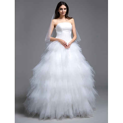 

Ball Gown Wedding Dresses Strapless Sweep / Brush Train Tulle Strapless Little White Dress with Ruched Tiered 2022