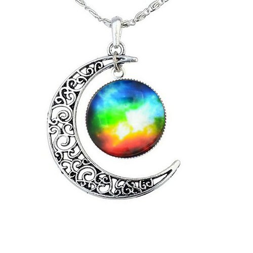 Una Dimensione Bianco/Blu QLSchmuck Collana Pendente Engrave Moon Galaxy Crescent Moon i Love You to The Moon And Back Ladies Fashion Synthetic Gemstones Glass Alloy White/Blue Silver-Blue Purple