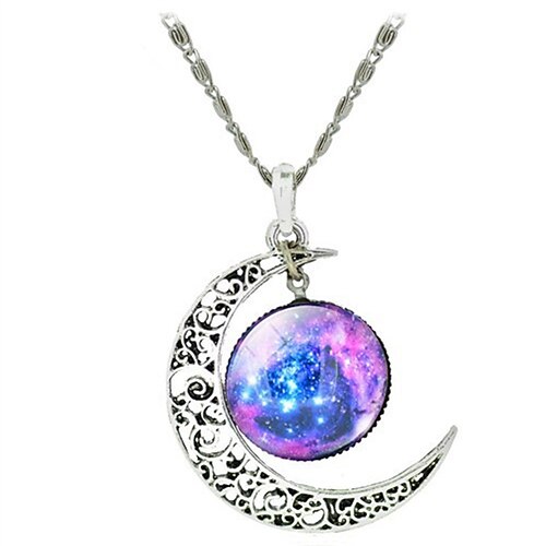 Una Dimensione Bianco/Blu QLSchmuck Collana Pendente Engrave Moon Galaxy Crescent Moon i Love You to The Moon And Back Ladies Fashion Synthetic Gemstones Glass Alloy White/Blue Silver-Blue Purple