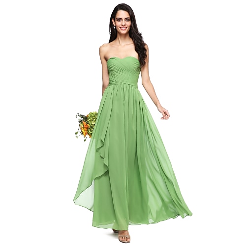 

A-Line Bridesmaid Dress Sweetheart Neckline Sleeveless Open Back Floor Length Chiffon with Criss Cross / Ruched 2022