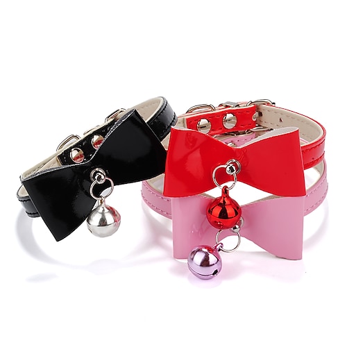 

Cat Dog Collar Adjustable / Retractable With Bell Heart Bowknot PU Leather Black Red Pink