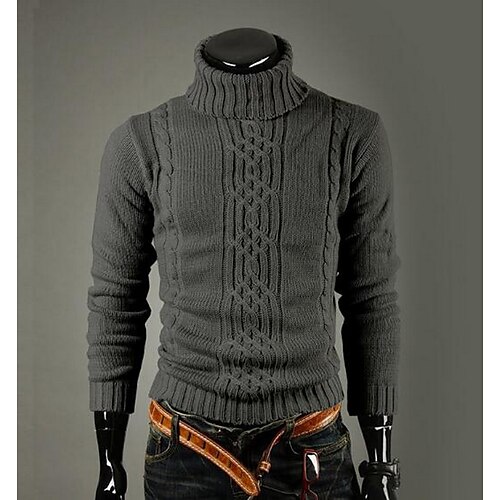 Men's Daily Solid Colored Long Sleeve Regular Pullover, Turtleneck Winter Dark Gray / Light gray XL / XXL / XXXL