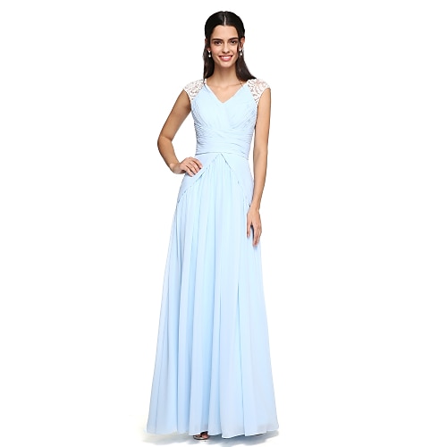 

A-Line Bridesmaid Dress V Neck Sleeveless Elegant Floor Length Chiffon with Criss Cross / Ruched / Draping 2022