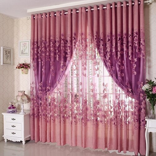 קאנטרי Sheer וילונות גוונים שני פנאלים סלון   Curtains