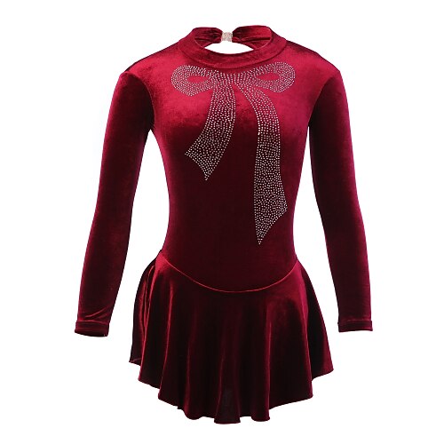 

Figure Skating Dress Women's Girls' Ice Skating Dress Outfits Velvet Training Competition Skating Wear Handmade Bowknot Long Sleeve Ice Skating Figure Skating / Rhinestone