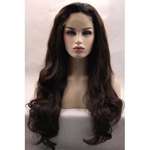 Synthetic Lace Front Wig Wavy Kardashian Wavy Lace Front Wig Long Brown Natural Black Dark Brown Synthetic Hair Women's Natural Hairline Glueless Black Brown