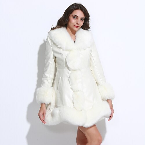 Women's Going out Sophisticated Regular V Neck Long Sleeve Faux Fur Ruffle White XXXXL / XXXXXL / XXXXXXL