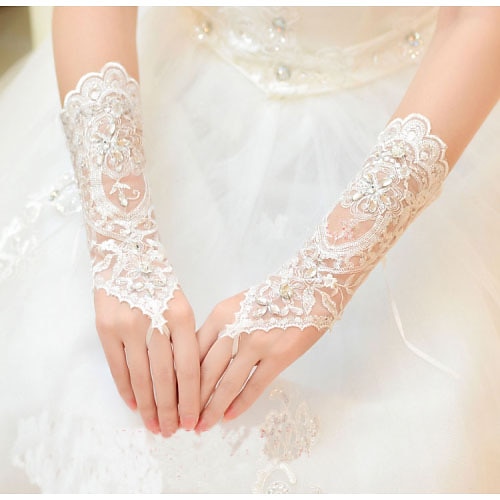Tüll Handgelenk-Länge Handschuh Brauthandschuhe With Strass