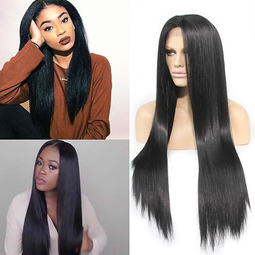 Synthetic Wig Natural Straight Straight Middle Part Lace Front Wig Long Black#1B Synthetic Hair Women's Heat Resistant Natural Hairline Middle Part Black / For Black Women