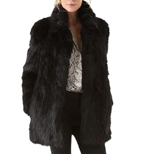 Γυναικεία Γούνινο παλτό Μεγάλα Μεγέθη Εξόδου Κομψό στυλ street Μονόχρωμο,Μακρυμάνικο Χοντρό Χειμώνας Ψεύτικη Γούνα Βαμβάκι Πολυεστέρας
