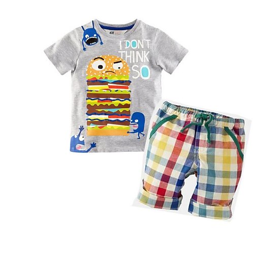 Baby Drenge Tøjsæt Kortærmet Grå Ensfarvet Daglig Normal