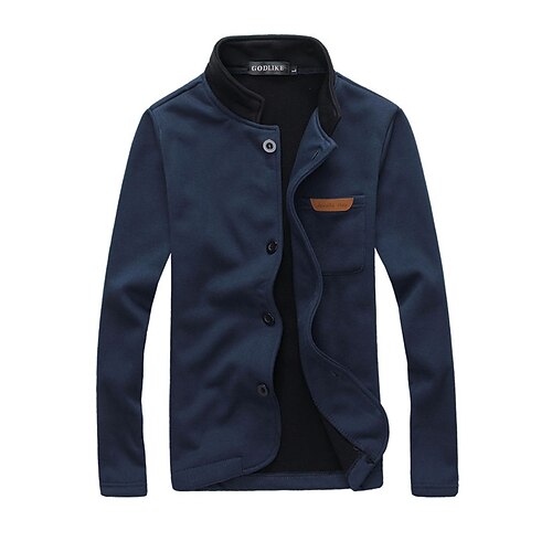 

Men's Jacket Daily Fall Spring Regular Coat Stand Collar Jacket Long Sleeve Solid Colored Blue Gray Black