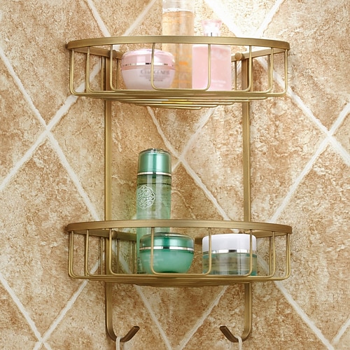 

Bathroom Shelf Standing, Bathroom Shelf Corner Basket Antique Brass Shower Caddy for Shampoo Soap Hair Dryer Holder Triangle Shelves Wall Mounted Basket Rack Shower