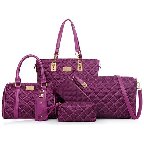 

Women's Bag Sets Handbags Bag Set Nylon 5 Pieces Purse Set Zipper Solid Colored Formal Outdoor Office & Career Black Purple Fuchsia Blue