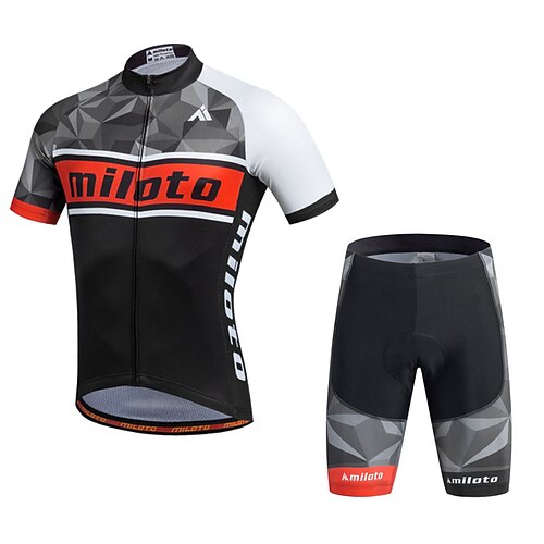 

Miloto Men's Short Sleeve Cycling Jersey with Shorts Summer Silicon Polyester White Bike Shorts Jersey 3D Pad Quick Dry Breathable Reflective Strips Back Pocket Sports Classic Mountain Bike MTB Road