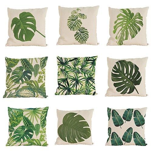 9 pcs Linen Pillow Cover Pillow Case, Solid Colored Textured Beach Style Tropical