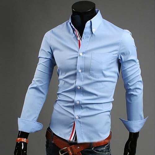 Men's Shirt Dress Shirt Solid Colored Button Down Collar Wine White Black Dark Blue Light Blue Long Sleeve Plus Size Daily Work Basic Tops Business / Spring / Fall