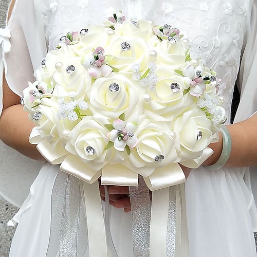 

Wedding Flowers Bouquets / Unique Wedding Décor Special Occasion / Party / Evening Bead / Rhinestone / Foam 9.84""(Approx.25cm) Christmas