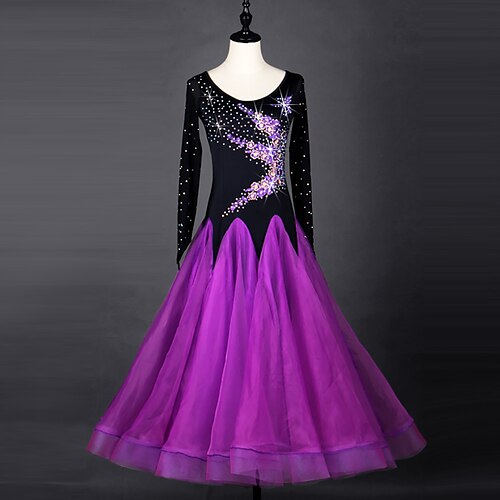 

Ballroom Dance Dress Crystals / Rhinestones Women's Performance Long Sleeve Chinlon Organza