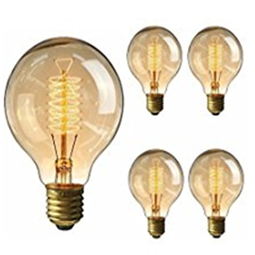 

5pcs 40W Edison Vintage Incandescent Globe Light Bulb E26 E27 G95 Dimmable Decorative Antique Spiral Filament Lamp for Indoor Wall Hanging Ceiling Light Fixtures Amber Warm 220-240V