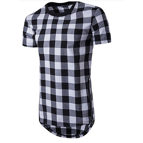 Men's Unisex T shirt Tee Tee Graphic Plaid Round Neck Black Blue Red Short Sleeve Daily Sports Tops Basic Classic