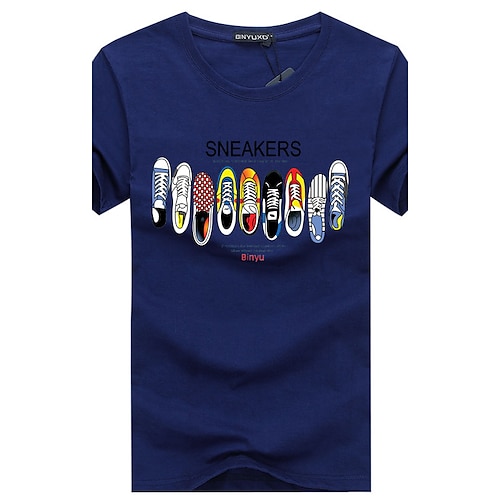 

Men's T shirt Graphic Plus Size Round Neck Daily Sports Print Short Sleeve Tops Cotton Casual Green Blue White / Summer