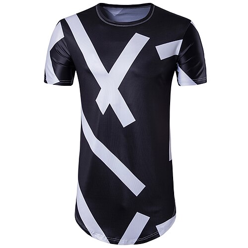 

Men's T shirt Geometric Round Neck Daily Sports Print Short Sleeve Slim Tops Basic Black / Summer / Long