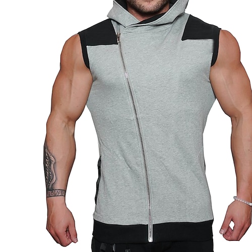 

Men's T shirt Solid Colored Hooded Daily Sports Sleeveless Tops Cotton Active Black Gray / Summer