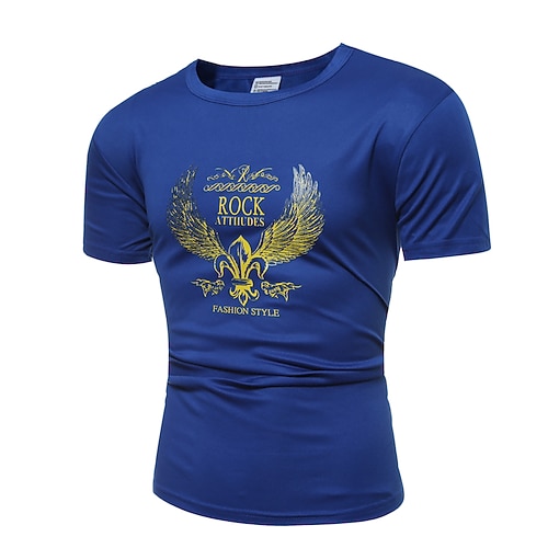 

Men's T shirt Letter Round Neck Daily Sports Print Short Sleeve Tops Cotton Active Punk Gothic Blue White Black / Summer / Work
