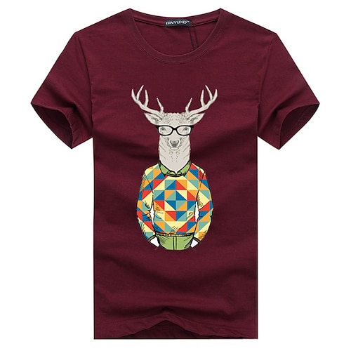 

Men's T shirt Graphic Plus Size Round Neck Daily Sports Print Short Sleeve Tops Cotton Basic Green Blue White / Summer