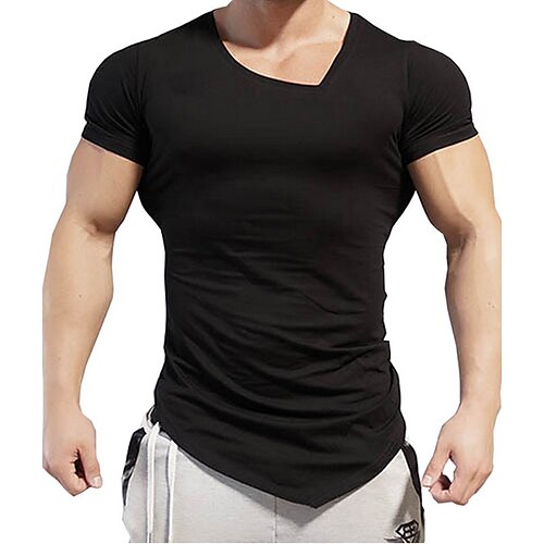 

Men's T shirt Solid Colored Round Neck Daily Sports Print Short Sleeve Slim Tops Cotton Basic White Black / Summer