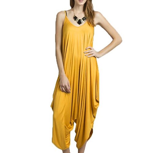 

Women's Jumpsuit Cut Out Solid Colored V Neck Going out Beach Loose Sleeveless Green Black Gray S M L Spring / Plus Size