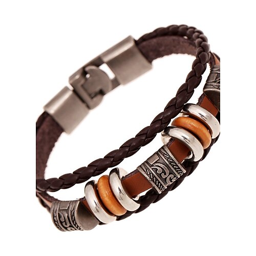 

Women's Unisex Leather Bracelet Layered woven Ladies Vintage Multi Layer Leather Bracelet Jewelry Brown For Anniversary Gift Valentine