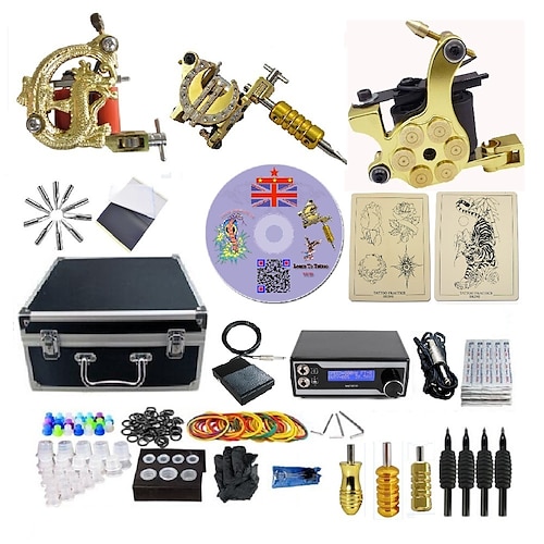 

Professional Tattoo Kit Tattoo Machine - 3 pcs Tattoo Machines, Professional 20 W LED power supply 3 alloy machine liner & shader / Case Included