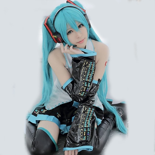 Inspired by Vocaloid Miku Video Game Cosplay Costumes Cosplay Suits Anime / Patchwork Sleeveless Blouse Skirt Sleeves Costumes / Belt / Stockings / Tie / Belt / Stockings