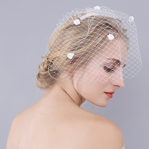 

One-tier Cut Edge Wedding Veil Blusher Veils with Satin Flower Mesh / Birdcage