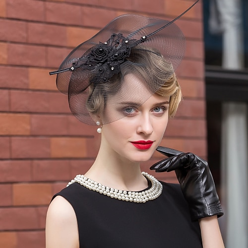 

Tulle Rhinestone Feather Hats Headpiece Classical Feminine Style