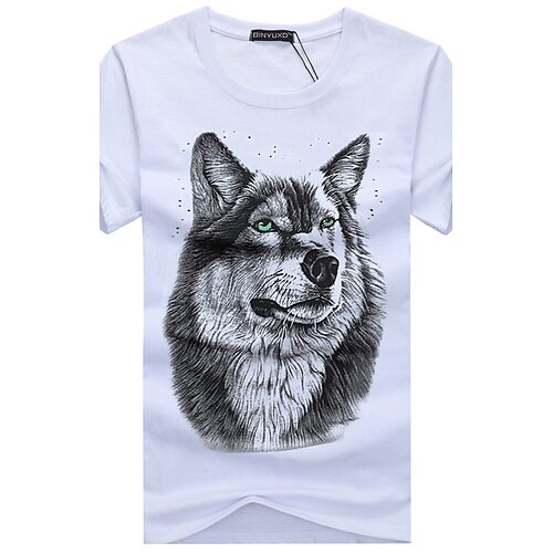 

Men's T shirt Animal Plus Size Round Neck Daily Print Short Sleeve Slim Tops Cotton Basic Blue White Black / Summer