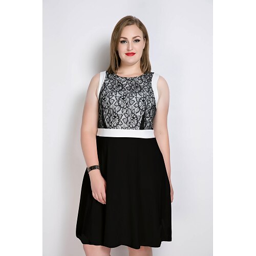 

Women's A Line Dress Midi Dress Black Pink Sleeveless Dusty Rose Color Block Lace Round Neck Vintage Streetwear Lace L XL XXL 3XL 4XL 5XL 6XL 7XL / Plus Size / Plus Size
