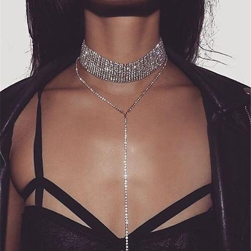 

Choker Necklace Y Necklace For Women's Synthetic Diamond Party Wedding Casual Crystal Leather / Long Necklace
