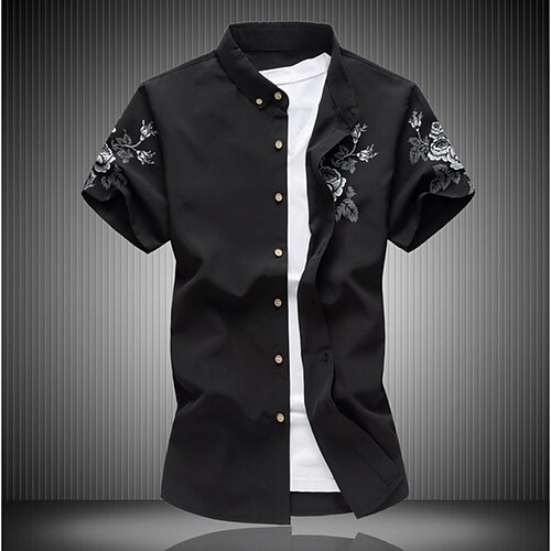 

Men's Shirt Classic Collar Street Daily Casual Business Short Sleeve Slim Tops Chinese Style Fashion Comfortable White Black Wine Summer Shirts Vacation