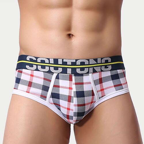 Men's Print Plaid Briefs Underwear Super Sexy 1 PC Blue M