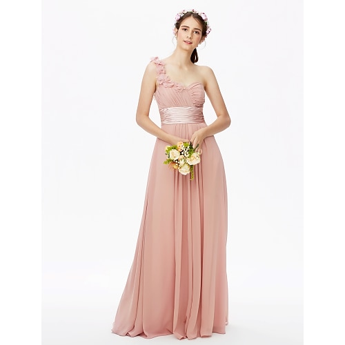 

A-Line Bridesmaid Dress One Shoulder Sleeveless Floral Floor Length Chiffon with Sash / Ribbon / Criss Cross / Pleats 2022 / Open Back