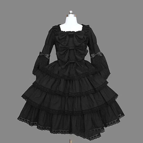 

Princesa Gótica Lolita Punk vestido de férias Vestidos Vestido de formatura Mulheres Para Meninas Japanês Trajes de cosplay Tamanho Grande Personalizado Preto De Baile Vintage Concha Manga Longa