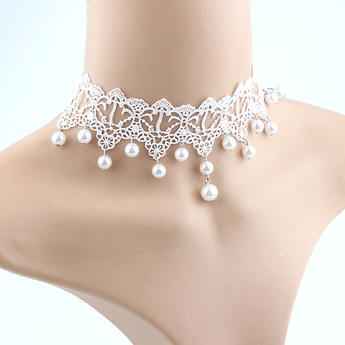 

Choker Necklace For Women's Pearl Wedding Masquerade Engagement Party Imitation Pearl Lace Tassel Fringe