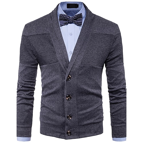 

Men's Sweater Cardigan Knit Regular Solid Colored V Neck Daily Weekend Clothing Apparel Winter Fall Black Dark Gray M L XL