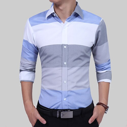 

Men's Shirt Color Block Spread Collar Blue Daily Work Long Sleeve Patchwork Clothing Apparel Business / Slim