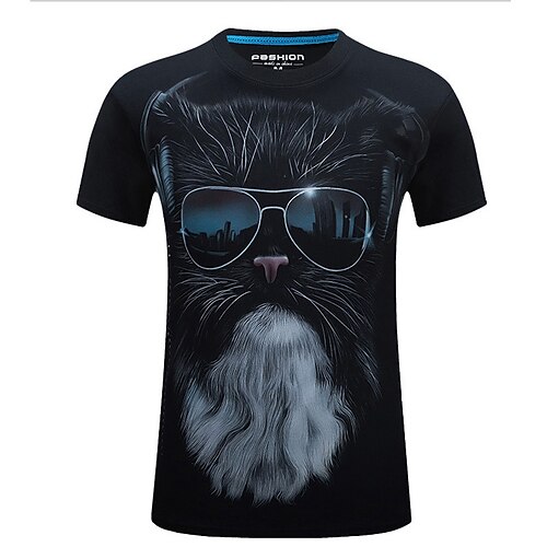 

Men's T shirt Animal Plus Size Round Neck Daily Print Short Sleeve Slim Tops Cotton Blue Black / Summer