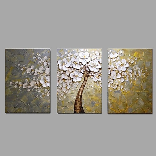 

3 Panels Oil Painting Hand Painted Floral / Botanical Modern Stretched Canvas / Three Panels With Stretched Frame