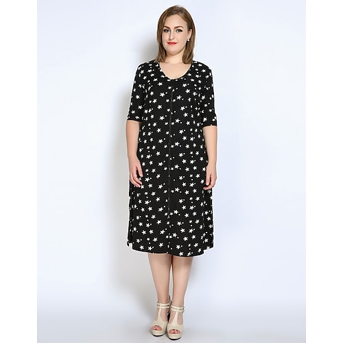 

Women's Shift Dress Midi Dress Blue Black Pink Dusty Rose Galaxy Solid Colored Split Spring Summer U Neck Vintage L XL XXL 3XL 4XL 5XL 6XL 7XL / Plus Size / Plus Size